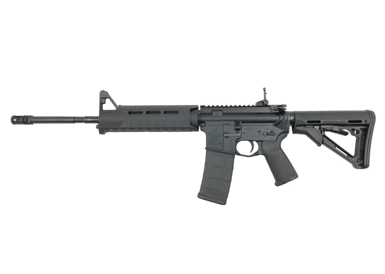 Bushmaster M4 Patrolman's Flat Top MOE AR15 Rifle - Black | 5.56NATO | 16" Barrel | Magpul MOE Furniture | Flip -Up Rear Sight | A2 Birdcage flash hider